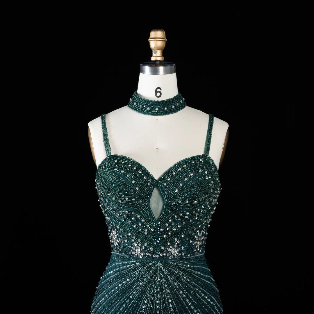 Alinovia Mermaid Evening Gown Beaded Handmade Spaghetti Strap Formal Dress With Side Slit for Prom & Gala EV1819