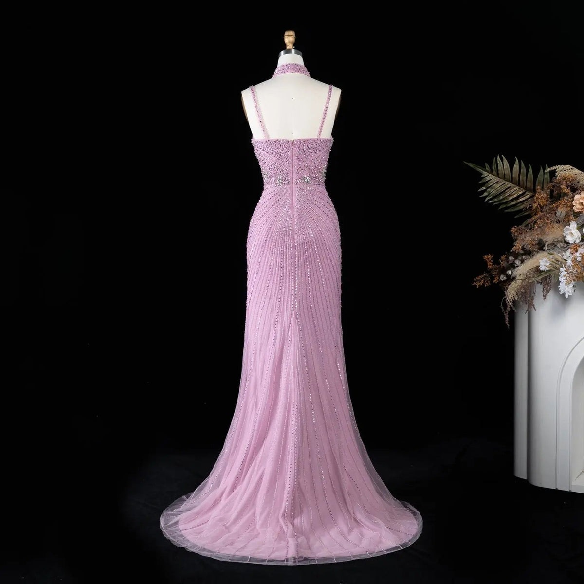 Alinovia Mermaid Evening Gown Beaded Handmade Spaghetti Strap Formal Dress With Side Slit for Prom & Gala EV1819