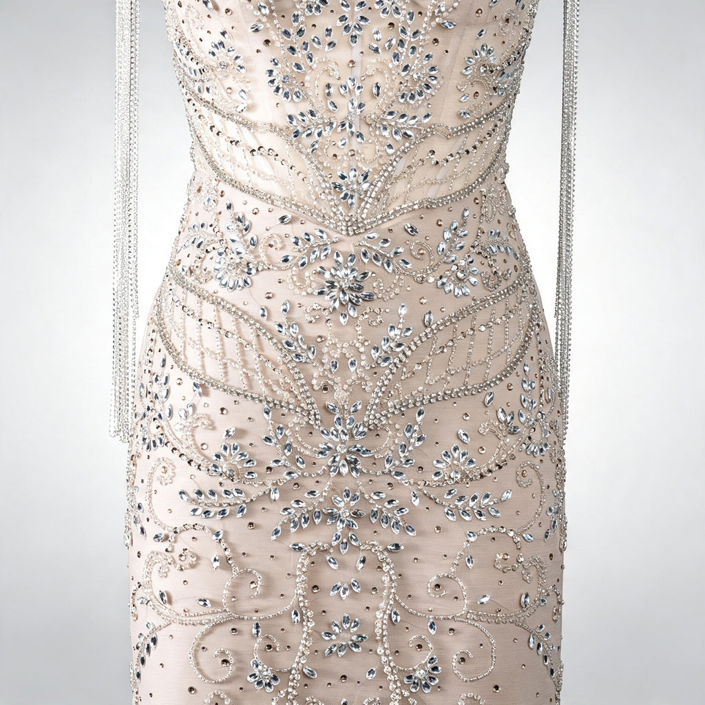 Luxury Champagne Mermaid Evening Gown Heavy Beaded Dubai Formal Dress Detachable Tassel Cape Neck Wedding Party Dress For Women EV1792