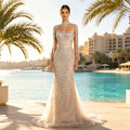 Luxury Champagne Mermaid Evening Gown Heavy Beaded Dubai Formal Dress Detachable Tassel Cape Neck Wedding Party Dress For Women EV1792