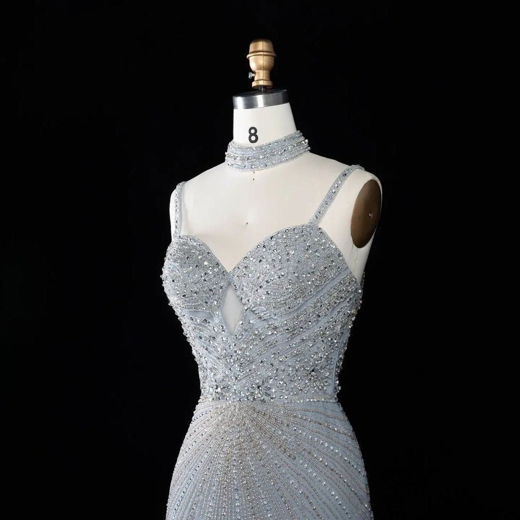 Alinovia Mermaid Evening Gown Beaded Handmade Spaghetti Strap Formal Dress With Side Slit for Prom & Gala EV1819