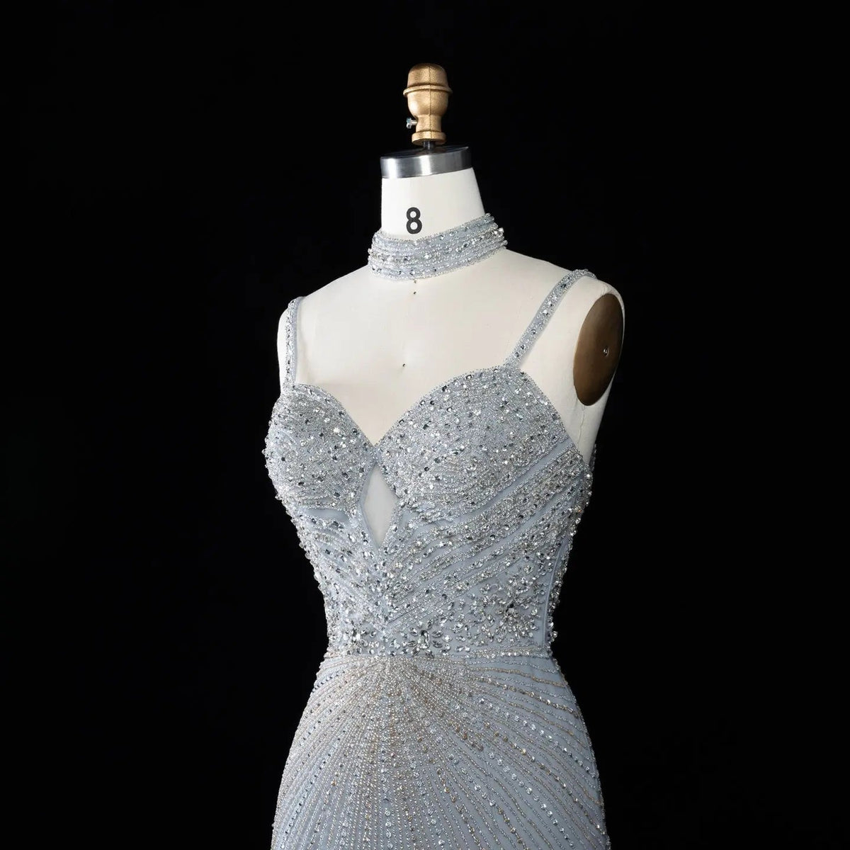 Alinovia Mermaid Evening Gown Beaded Handmade Spaghetti Strap Formal Dress With Side Slit for Prom & Gala EV1819
