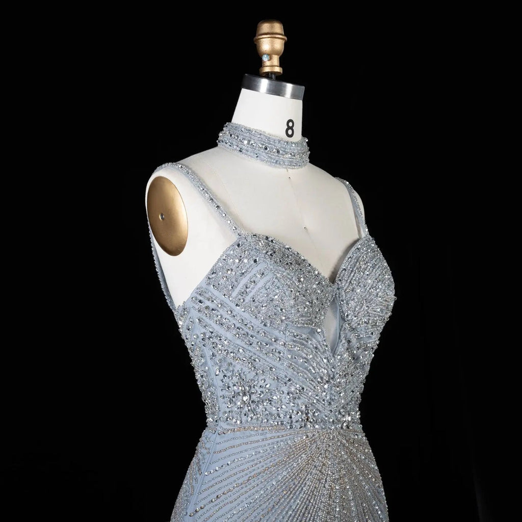 Alinovia Mermaid Evening Gown Beaded Handmade Spaghetti Strap Formal Dress With Side Slit for Prom & Gala EV1819
