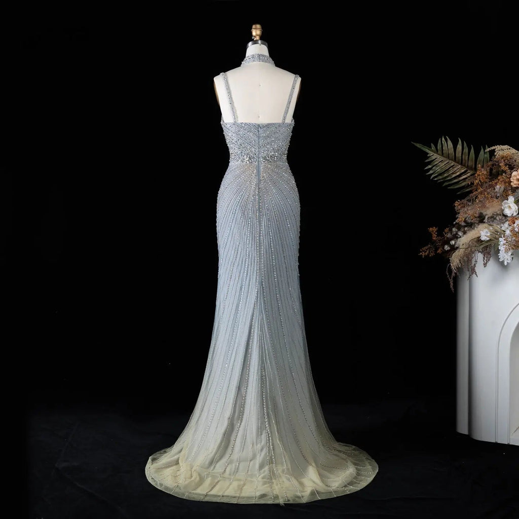 Alinovia Mermaid Evening Gown Beaded Handmade Spaghetti Strap Formal Dress With Side Slit for Prom & Gala EV1819