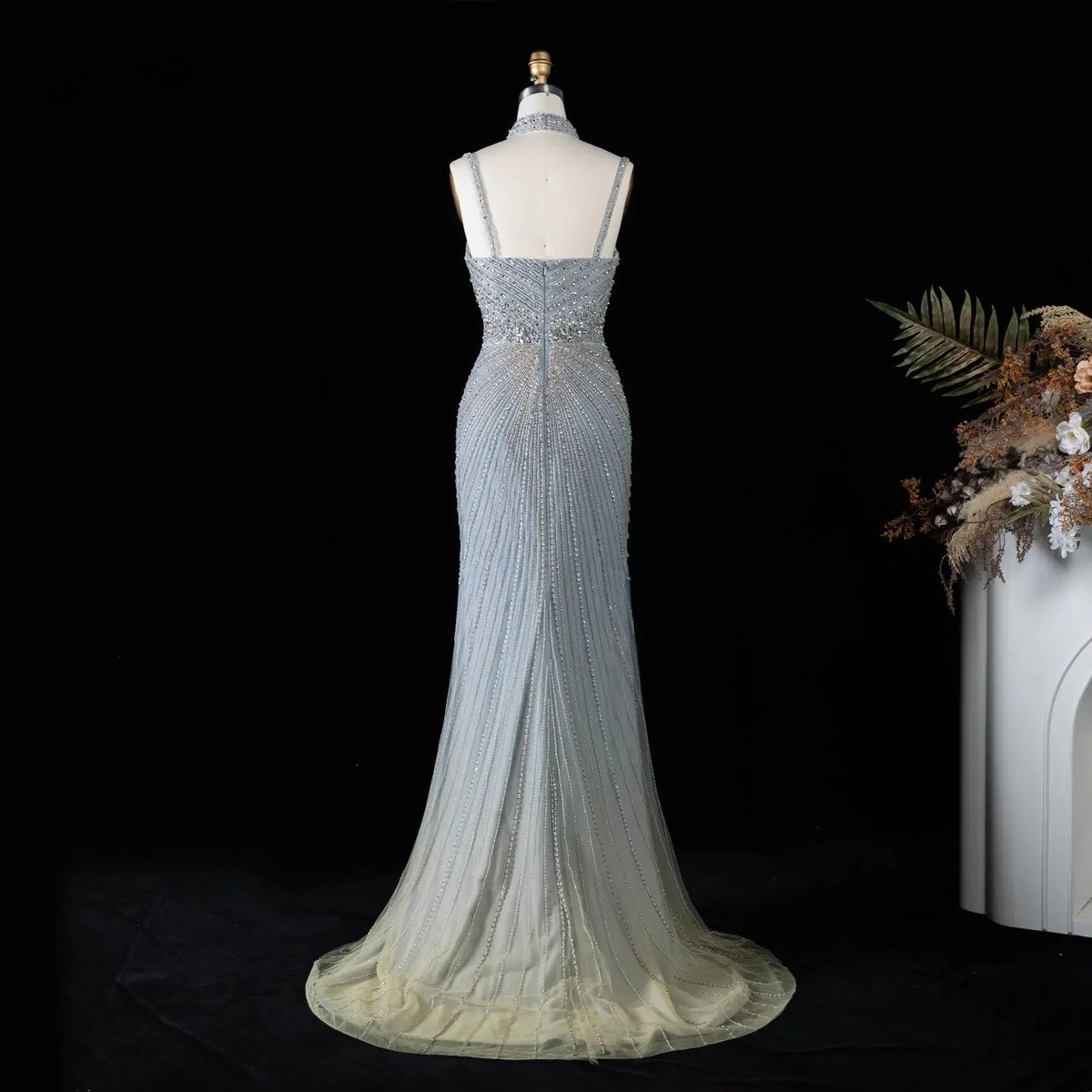 Alinovia Mermaid Evening Gown Beaded Handmade Spaghetti Strap Formal Dress With Side Slit for Prom & Gala EV1819