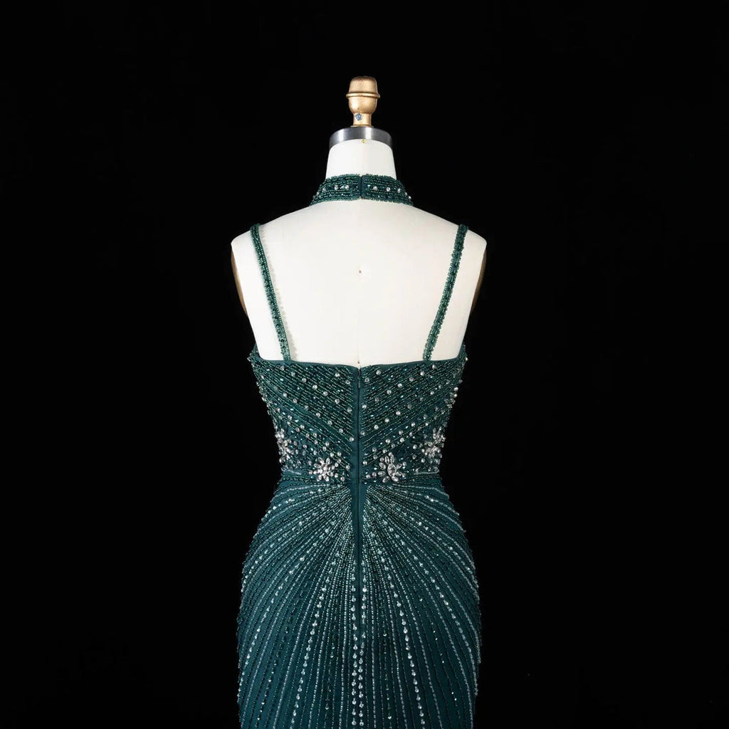 Alinovia Mermaid Evening Gown Beaded Handmade Spaghetti Strap Formal Dress With Side Slit for Prom & Gala EV1819