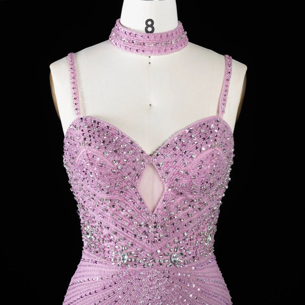 Alinovia Mermaid Evening Gown Beaded Handmade Spaghetti Strap Formal Dress With Side Slit for Prom & Gala EV1819