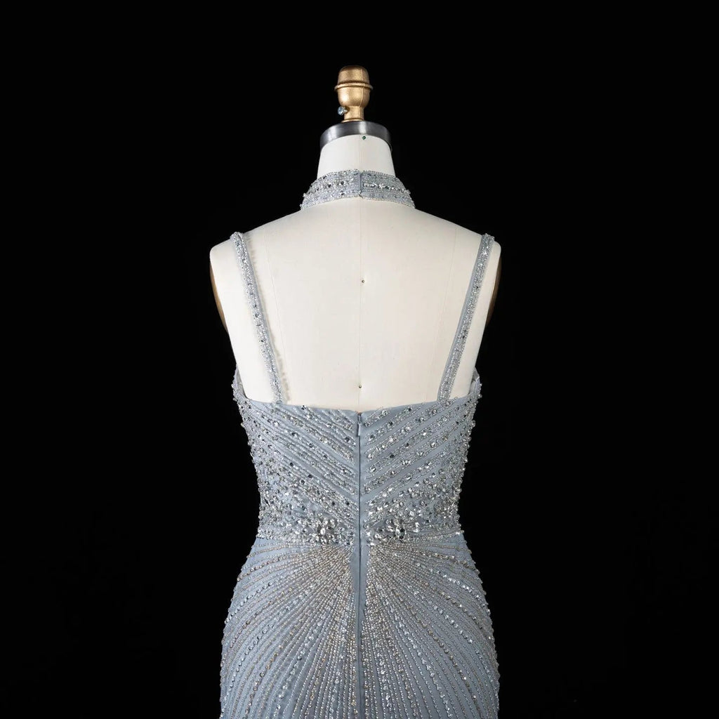 Alinovia Mermaid Evening Gown Beaded Handmade Spaghetti Strap Formal Dress With Side Slit for Prom & Gala EV1819