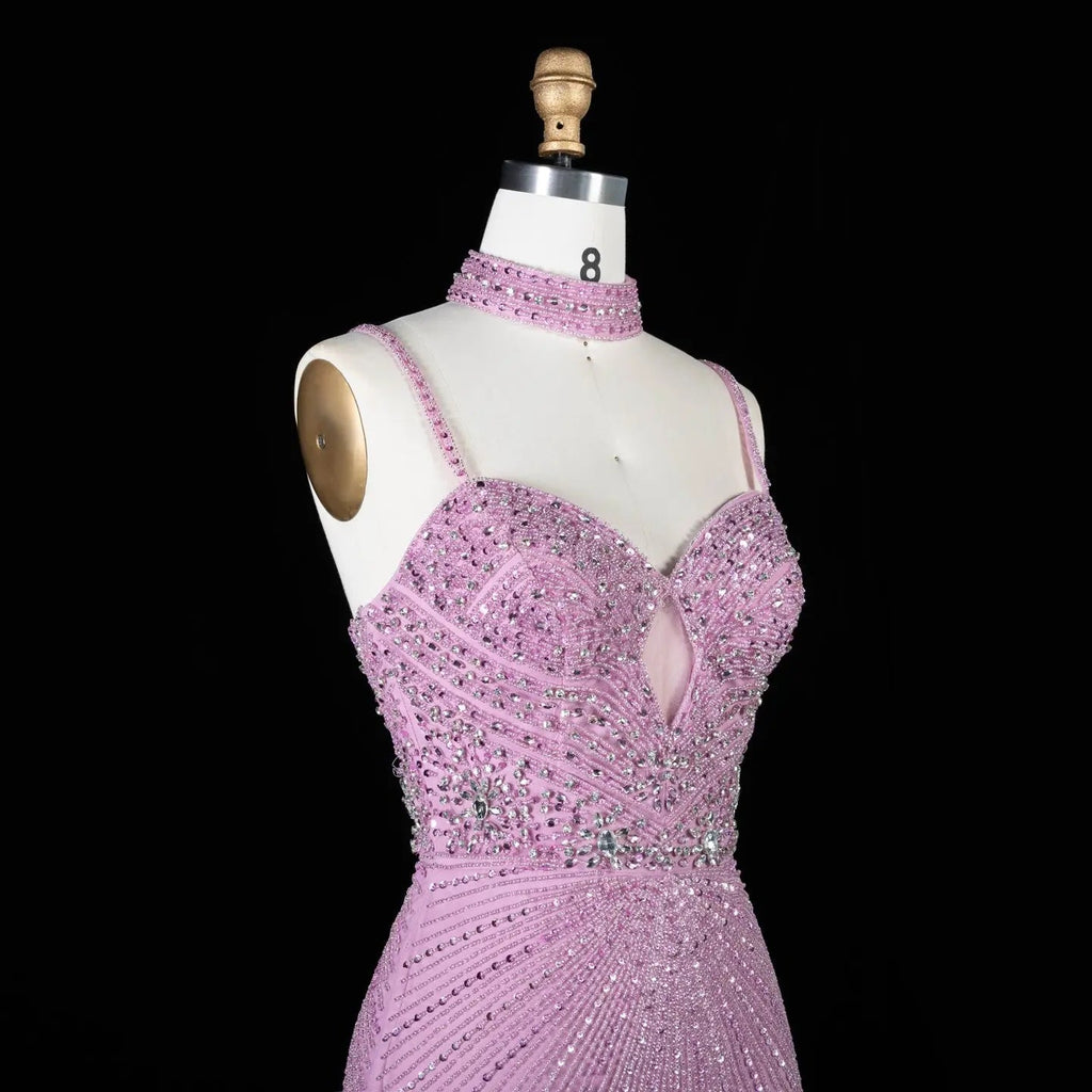Alinovia Mermaid Evening Gown Beaded Handmade Spaghetti Strap Formal Dress With Side Slit for Prom & Gala EV1819