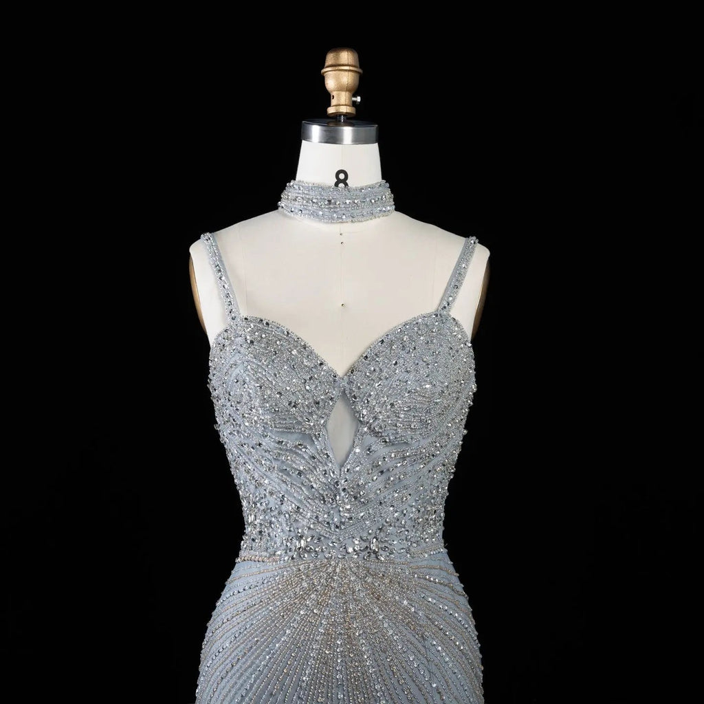 Alinovia Mermaid Evening Gown Beaded Handmade Spaghetti Strap Formal Dress With Side Slit for Prom & Gala EV1819